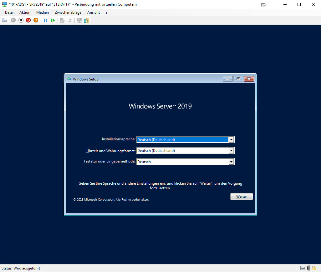 Installation Windows Server 2019 - Installationsdialog