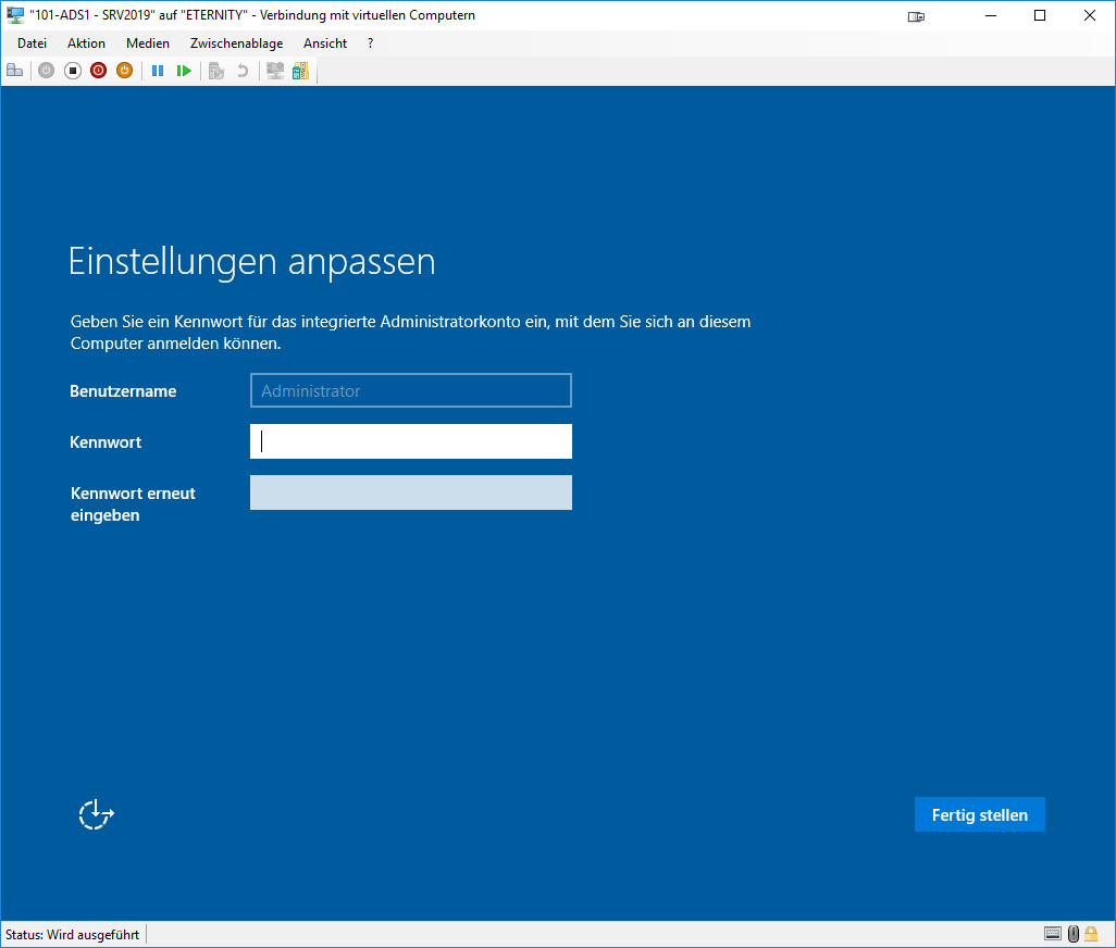 Installation Windows Server 2019 - Kennwortvergabe